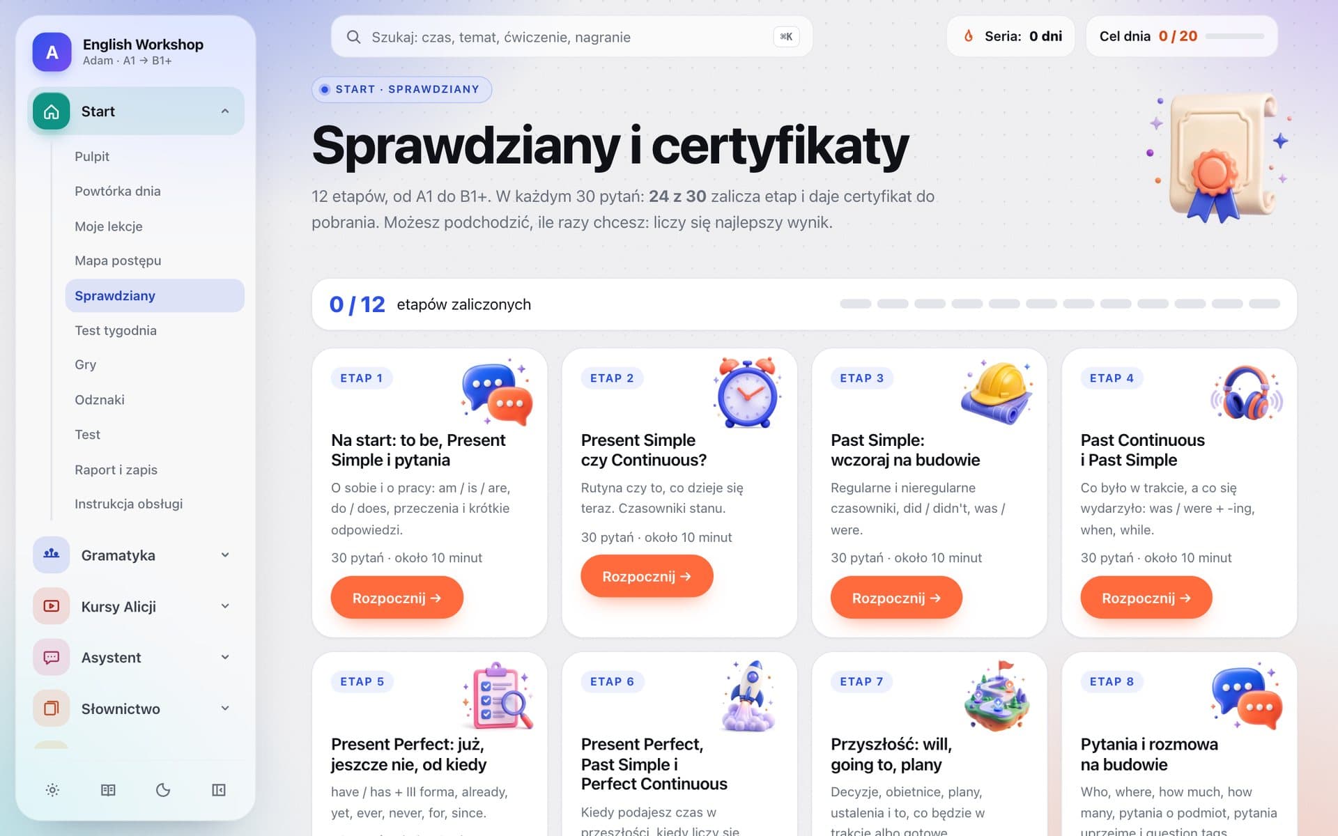 Sprawdziany i certyfikaty