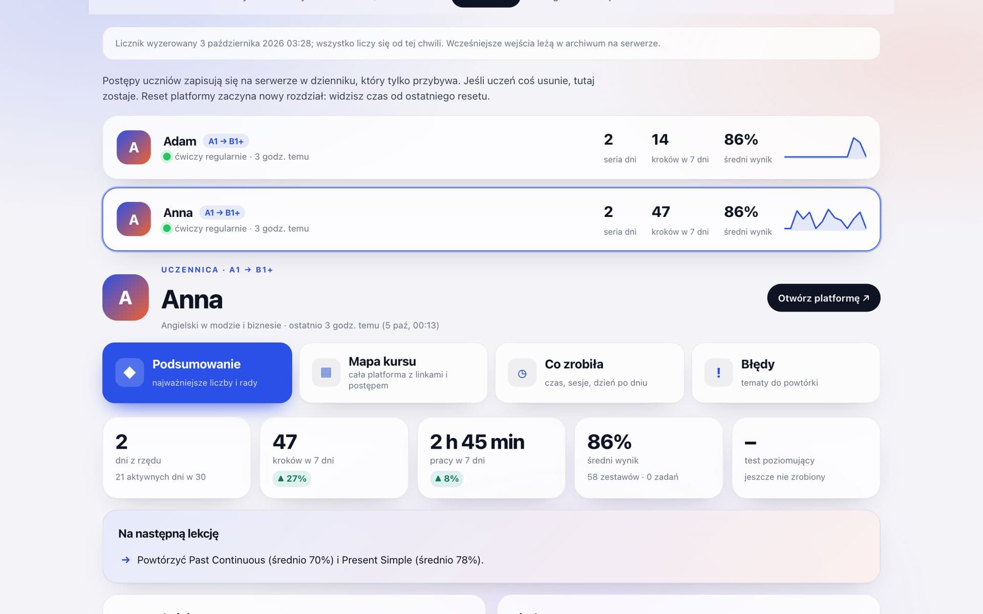 CRM: profil ucznia