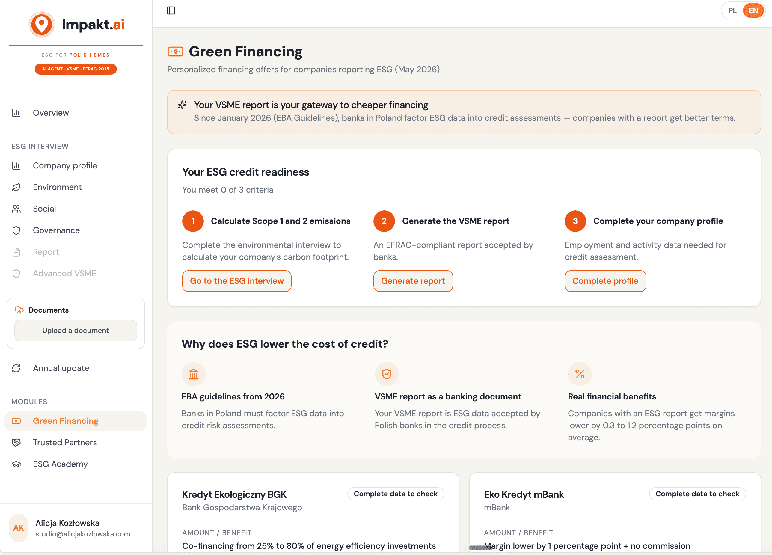 Green financing matcher