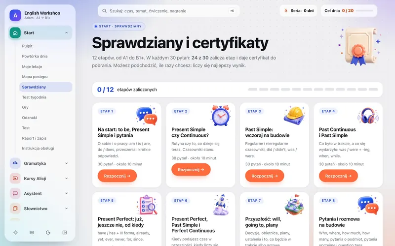 Sprawdziany i certyfikaty
